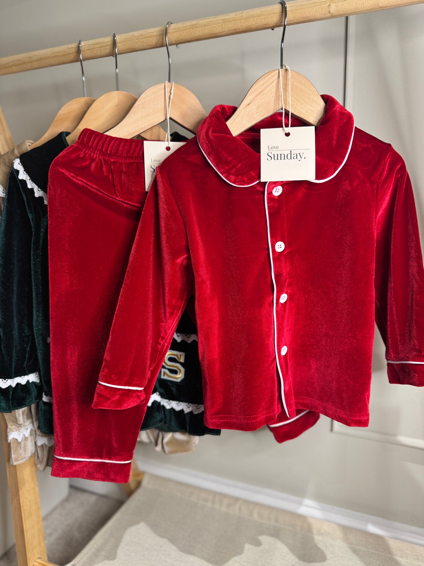 Velvet Christmas Pyjamas-Personalised With Initials Pre Order
