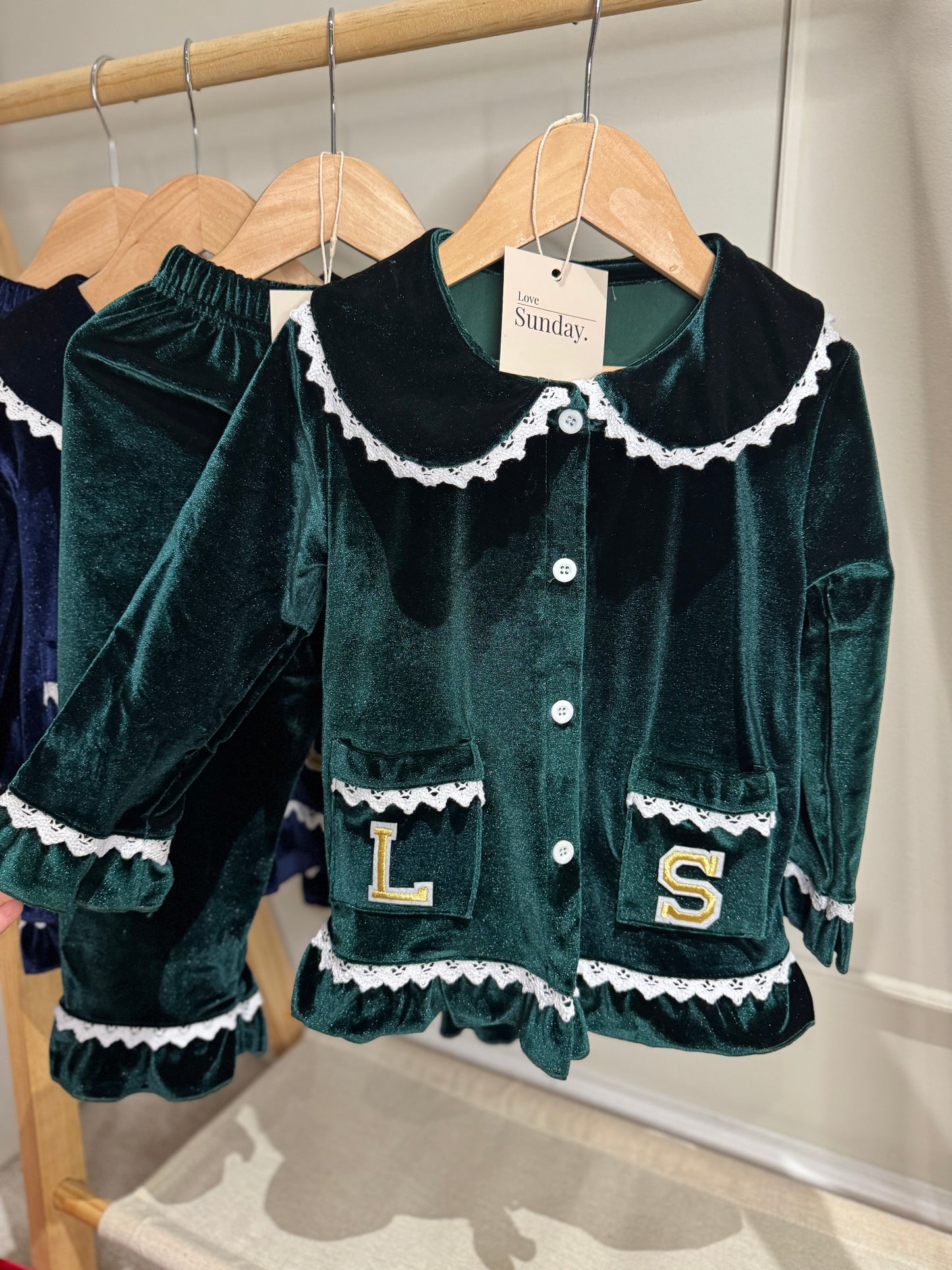 Velvet Christmas Pyjamas-Personalised With Initials Pre Order