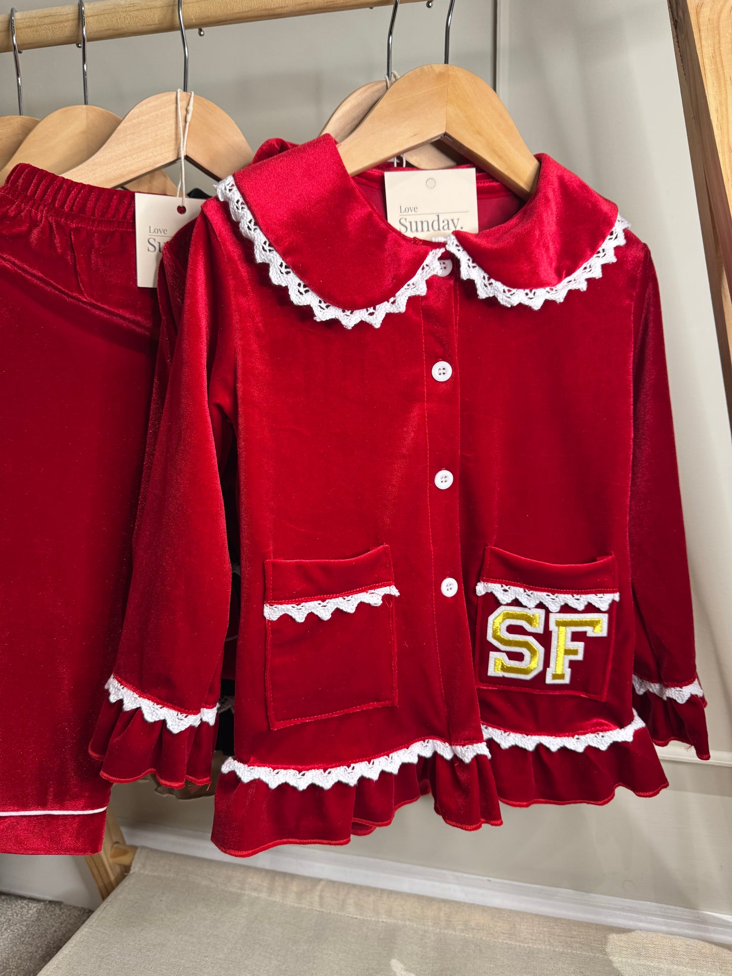 Velvet Christmas Pyjamas-Personalised With Initials Pre Order