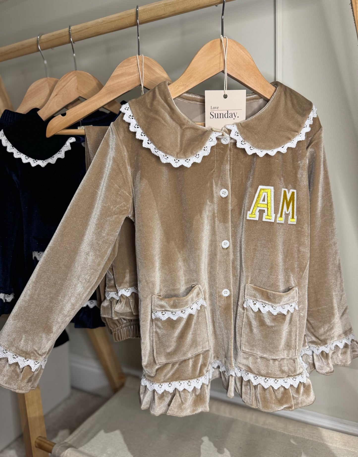 Velvet Christmas Pyjamas-Personalised With Initials Pre Order