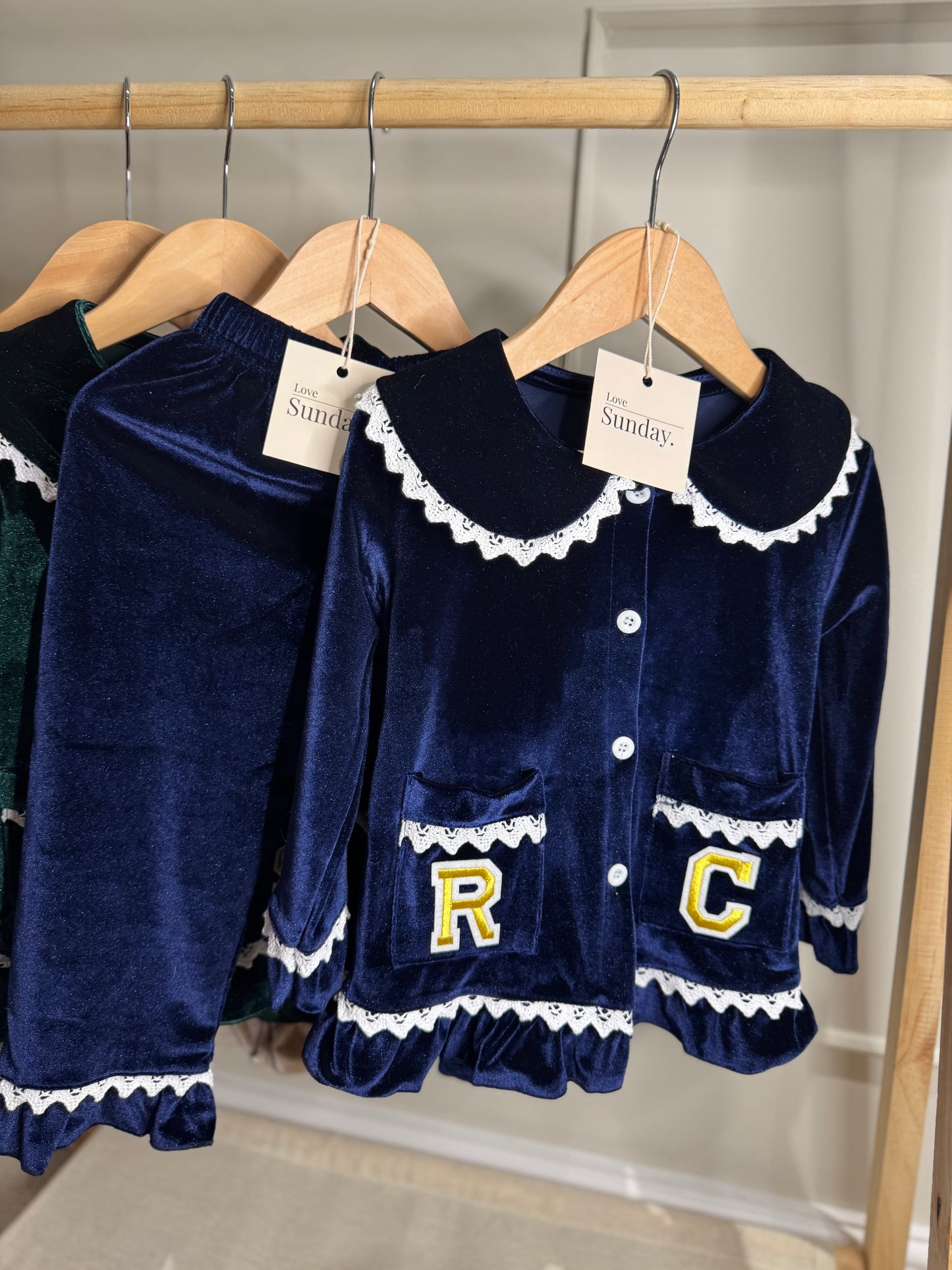 Velvet Christmas Pyjamas-Personalised With Initials Pre Order
